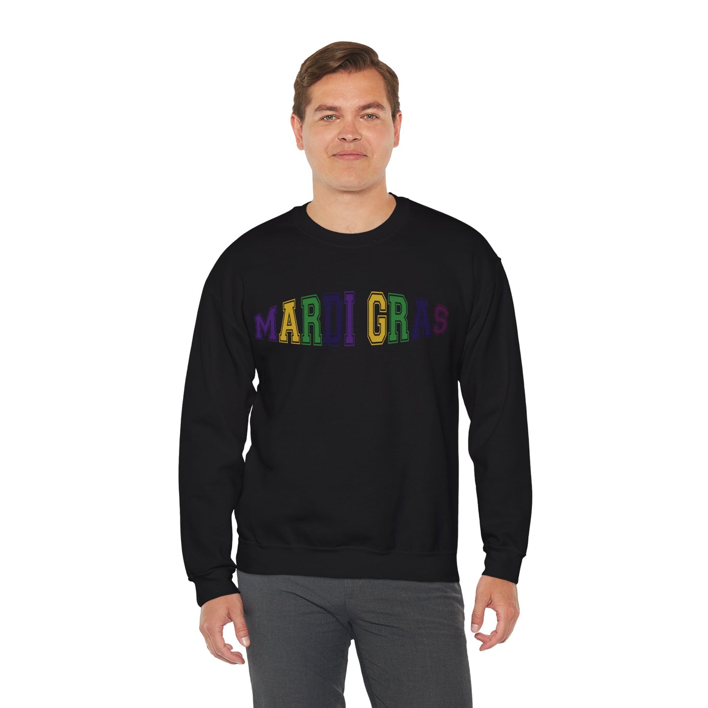 Mardi Gras Crewneck Sweatshirt - Festive Purple Green Gold Parade Pullover