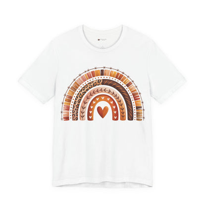 Rainbow Heart Unisex Tee, Casual Summer Shirt, Gift for Her, Cute Graphic Tee, Earthy Tones, Everyday Wear, Baby Shower Gift