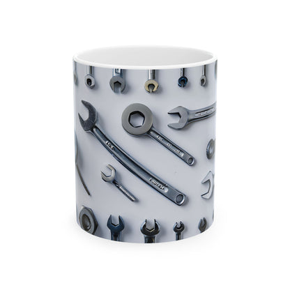Handy Tools Ceramic Mug for Mechanics, Gifts for Dad, Unique Coffee Cup, Tool Lover's Mug, Automotive Theme Mug