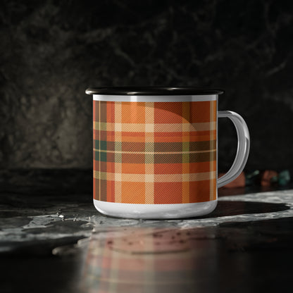 Cozy Plaid Enamel Camp Cup | Fall Outdoor Mugs, Rustic Camping Coffee Cup, Autumn Vibes, Gift for Nature Lovers, Cabin Decor