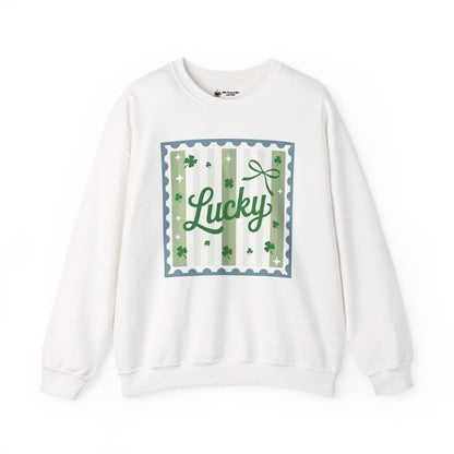 Lucky Shamrock Crewneck Sweatshirt — St. Patrick's Day Green Stripe Design