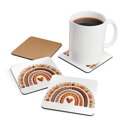 Rainbow Love Corkwood Coaster Set, Eco-Friendly Drink Coasters for Home Decor, Gift for Housewarming, Wedding, or Baby Shower