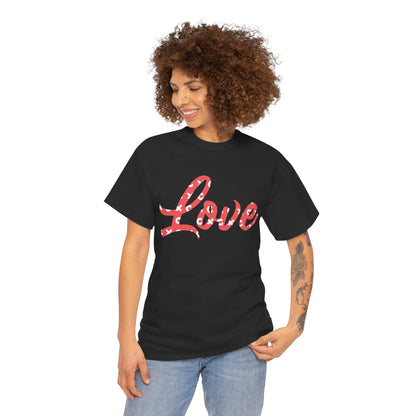 Love Script Tee — Valentines Heart Pattern Graphic T-Shirt