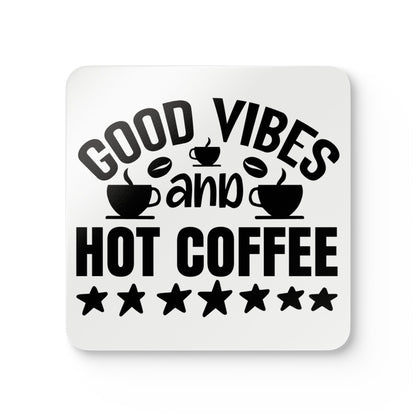 Good Vibes Corkwood Coaster Set - Eco-Friendly Drinkware, Kitchen Decor, Gift for Coffee Lovers, Housewarming Present, Home Barware